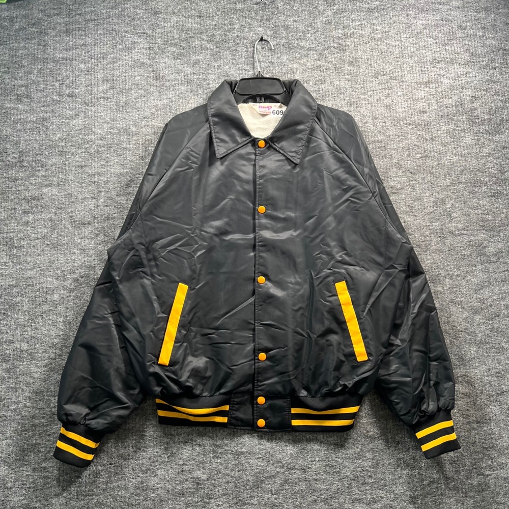 Vintage MVP Products Idaho Coach Jacket XL Black Yellow Fleece Lined Made in USA